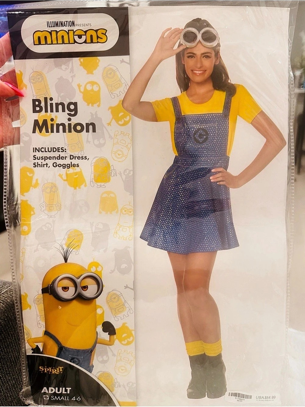 Spirit Halloween Bling Minion costume Adult Medium Blue & Yellow